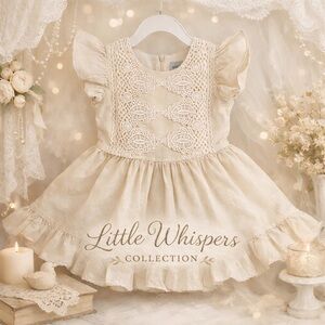 Only Little Once Heirloom Lace Flower Girl Linen Dress Girls Size 4